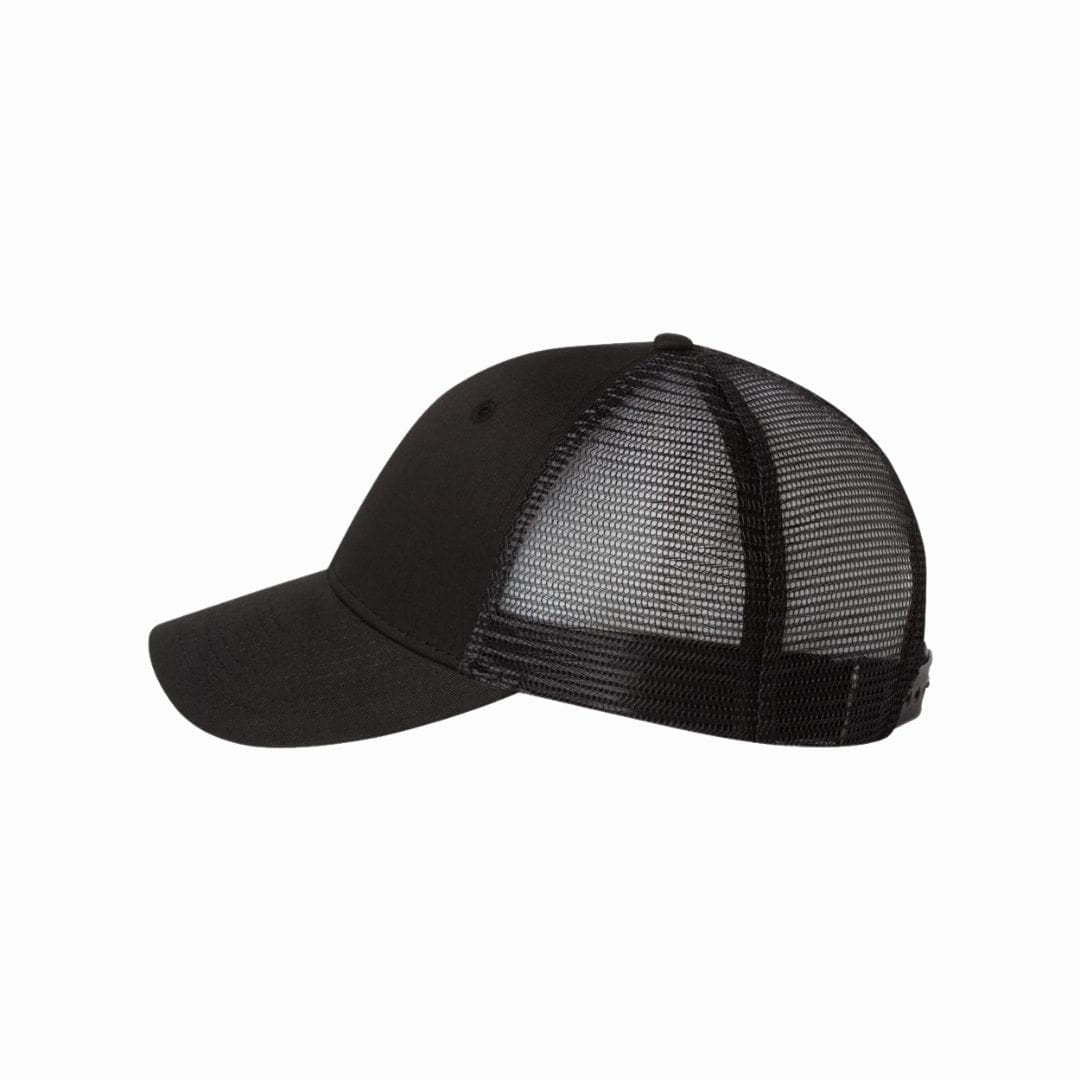 Black baseball cap with mesh back on a white background