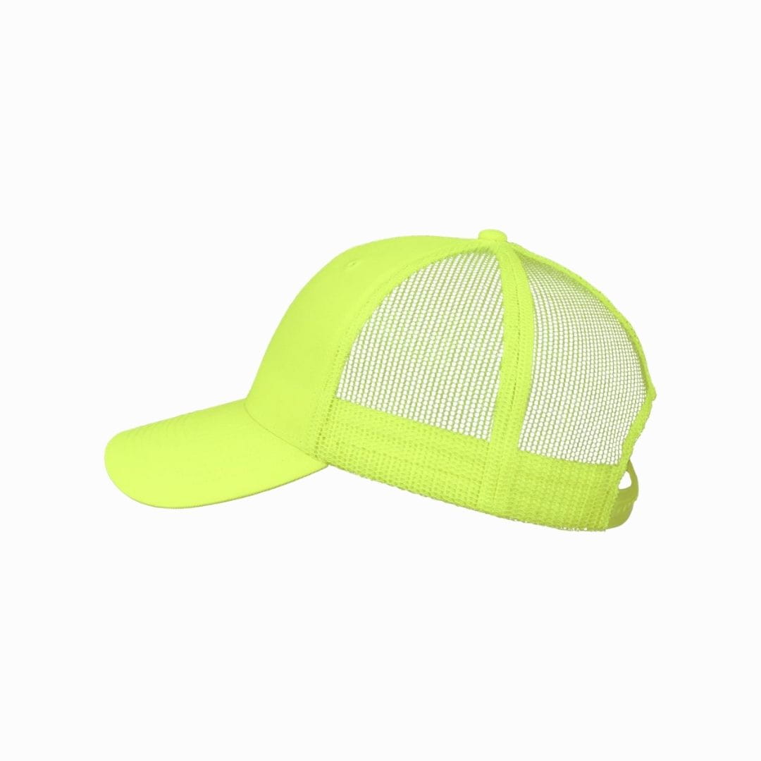Neon green cap with mesh back on a white background