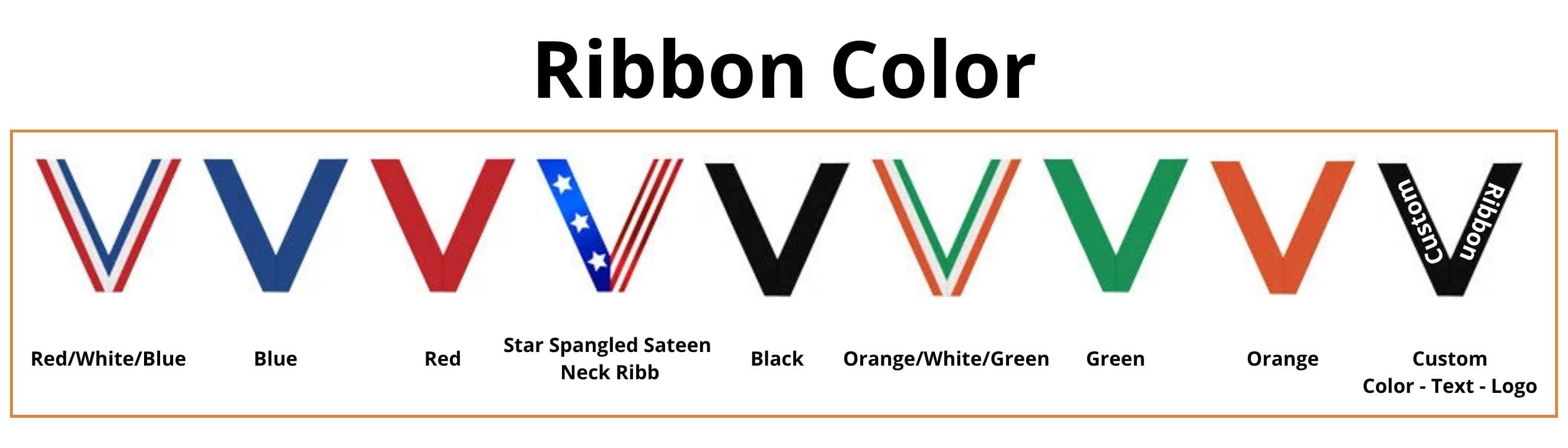 Color swatch chart for ribbon colors with labels.
