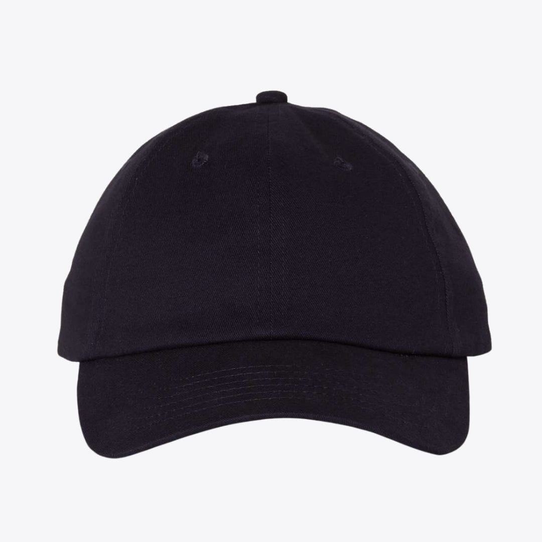 Black baseball cap on a light gray background