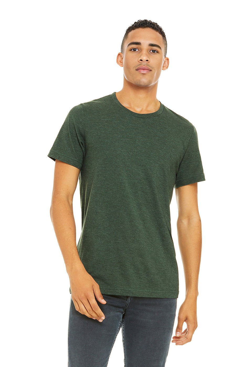 Man wearing a green t-shirt on a white background
