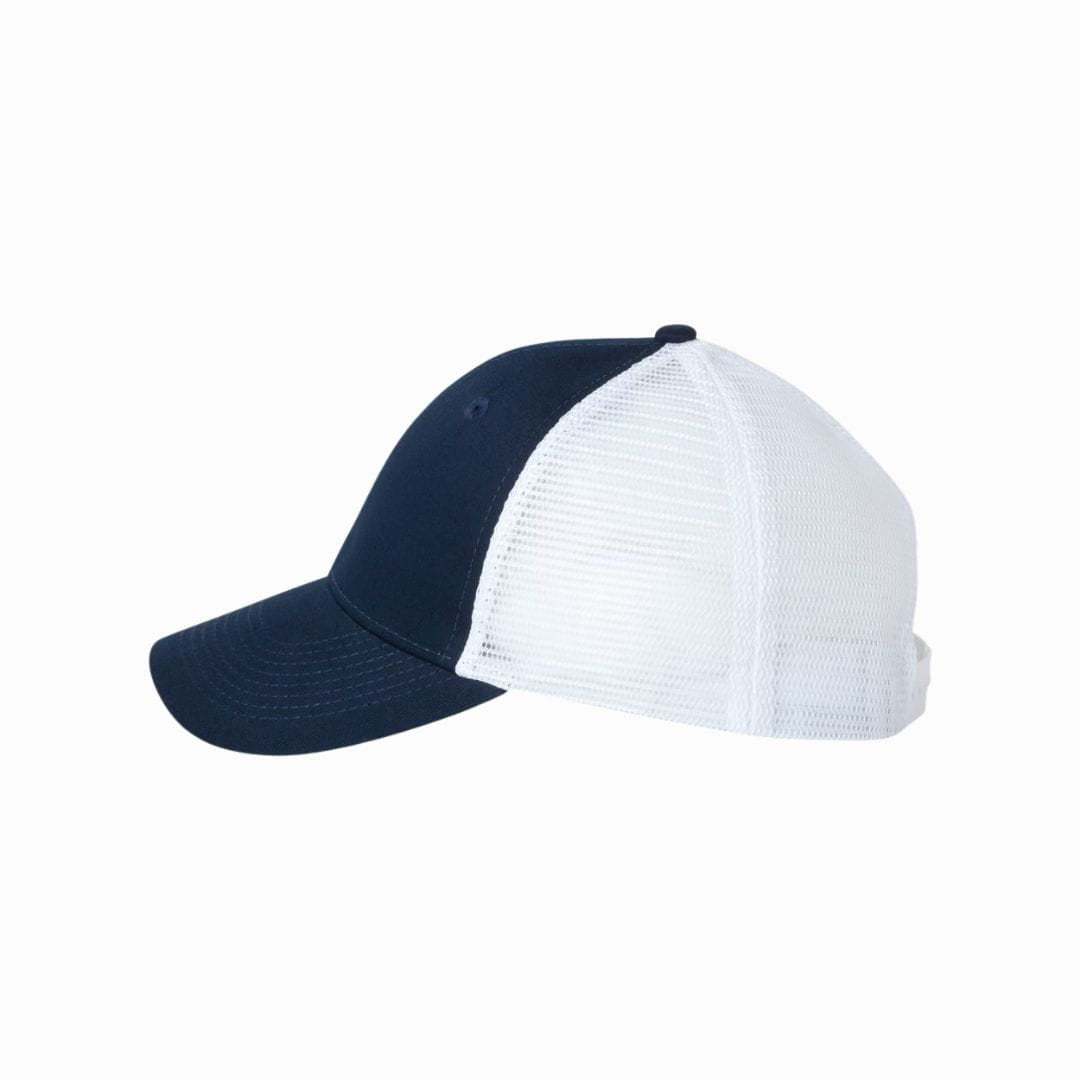Navy and white baseball cap on a white background
