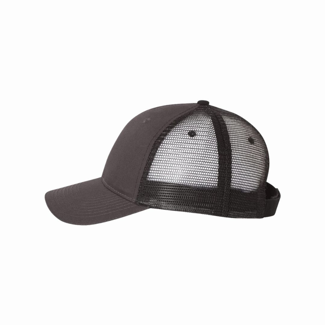 Black baseball cap with mesh back on a white background