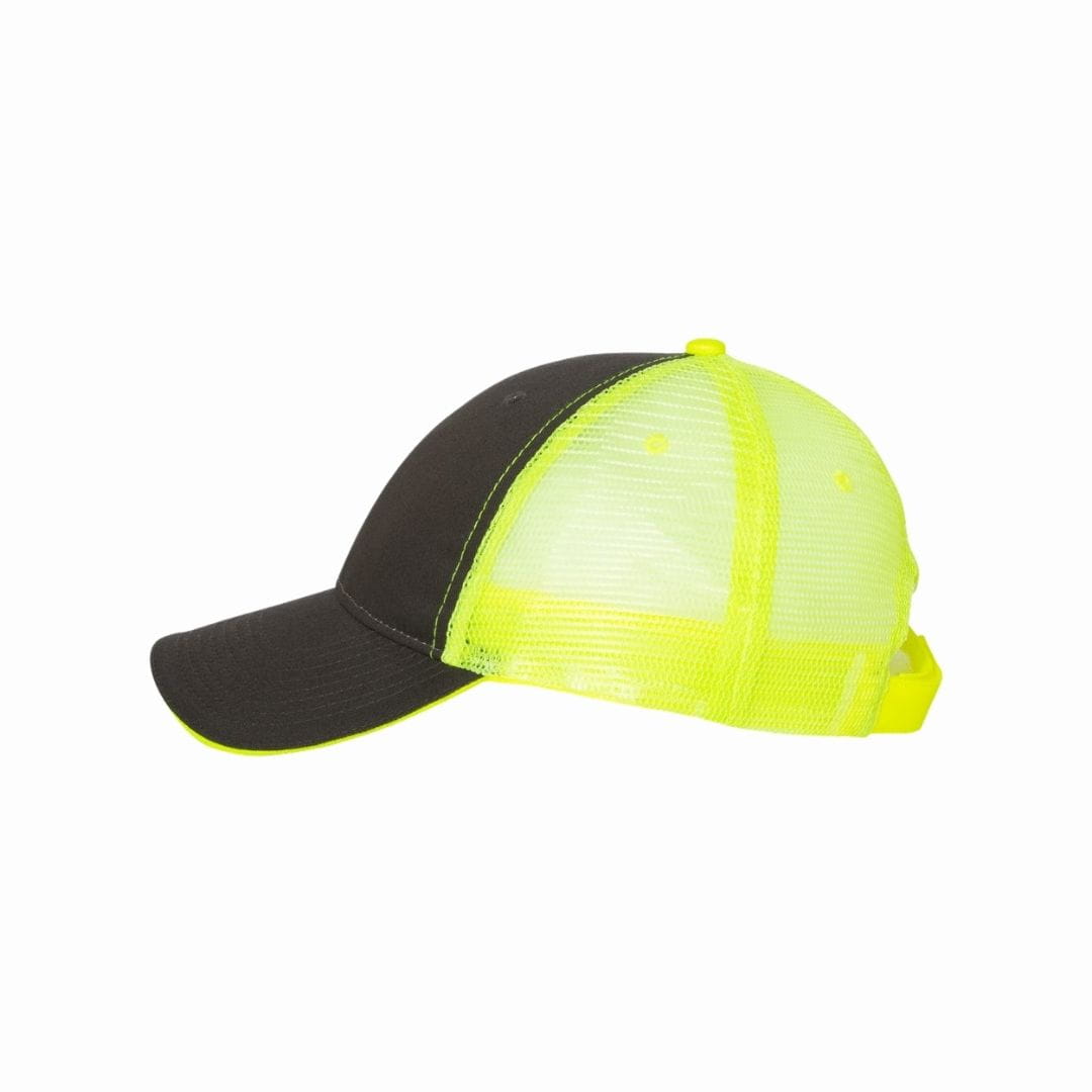Black and yellow cap with mesh back on a white background