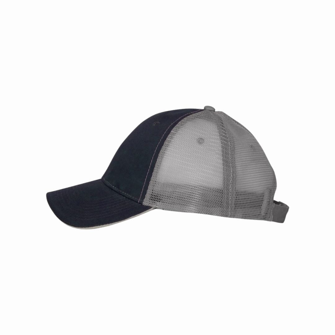 Navy blue baseball cap with a mesh back on a white background