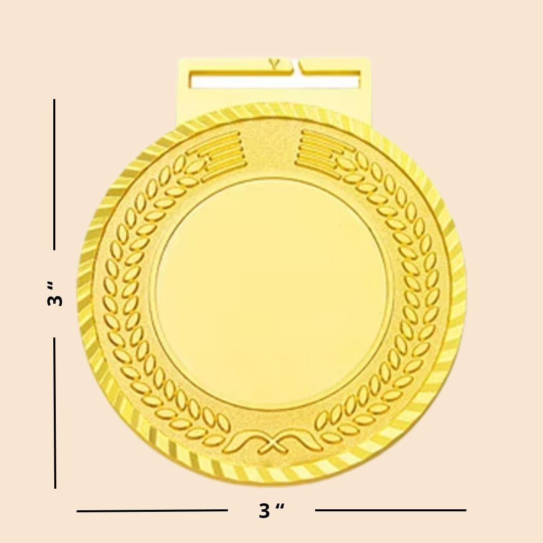 Gold medal with decorative border on a beige background
